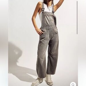 Free People Good Luck Barrel Overalls Archive Grey NWT Small